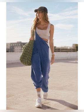 FP Movement Free People Hot Shot Onesie Navy Blue Slouchy Jumpsuit Romper Size L